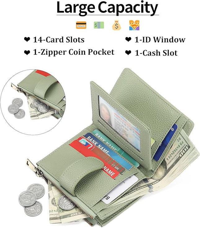 GAEKEAO Womens Wallet Small Leather RFID Blocking Bifold Zipper Pocket Wallet Card Case Purse with ID Window