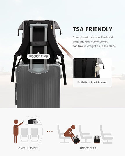 LOVEVOOK Laptop Backpack for Women, 15.6 Inch Work Laptop Bag with USB Port, Fashion Teacher Nurse Backpack Purse, Waterproof Travel Computer Backpack with Organizer Bag, 2PCS, Grey-Black