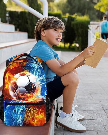 Custom Backpack for Kids Boys Soccer Bookbag for School Elementary Middle Primary, Lightweight Back to School Supplies
