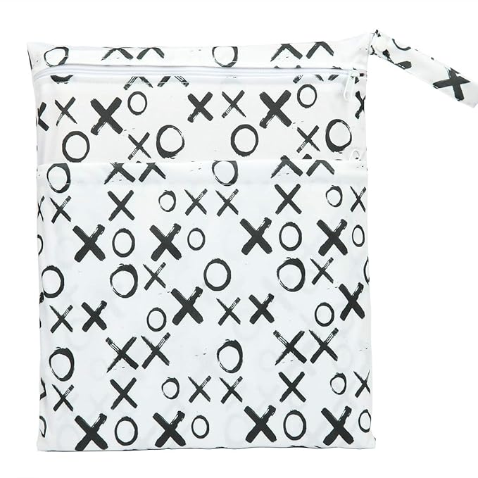 Wet Dry Bag Baby Cloth Diaper Nappy Insert Bag Reusable With Two Zippered Pockets (XOXO)