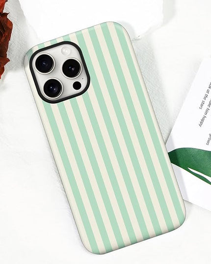 Magnetic for iPhone 14 Pro Max Case Cute Stripes Phone Case, Shockproof Slim TPU and Hard PC Protective Phone Cover Compatible with MagSafe Designed for Women Girls, Light Green