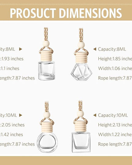 BOTO 100 Pcs Oil Air Freshener Diffuser with Wooden Cap Empty Essential Diffuser Aromatherapy Car Fresheners Clear Car Fragrance Holder Pendant Aesthetic Decor Hanging Perfume Bottle (Various Style)