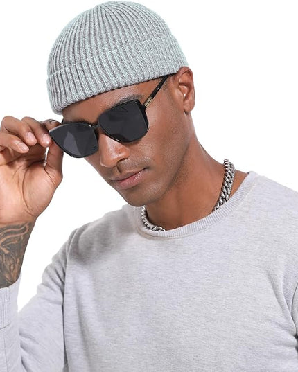 ROYBENS 4 Pack Wool Fisherman Beanies for Men, Knit Short Watch Cap Winter Warm Hats