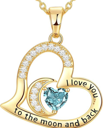 Anniversary Necklace for Women Birthstone Jewelry for Wife Gifts for Her Wife Birthday Gift Ideas Anniversary for Girlfriend I love you to the moon and back Necklaces Filled 925 Sterling Sliver