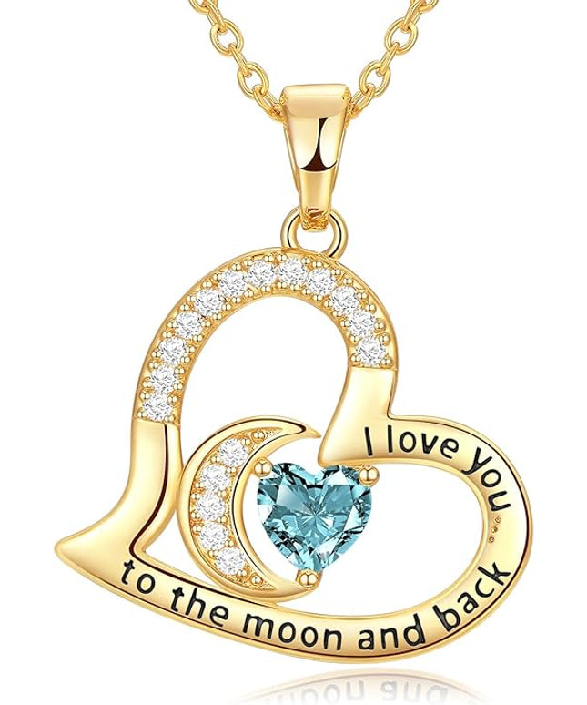 Anniversary Necklace for Women Birthstone Jewelry for Wife Gifts for Her Wife Birthday Gift Ideas Anniversary for Girlfriend I love you to the moon and back Necklaces Filled 925 Sterling Sliver