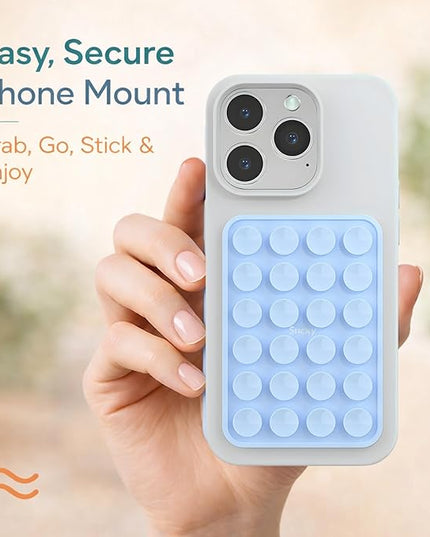 Suction Phone Case Mount, Phone Sticky Grip for iPhone and Android, Adhesive Phone Accessory, Hands-Free Mirror Shower Phone Holder for Videos and Selfies (Baby Blue)