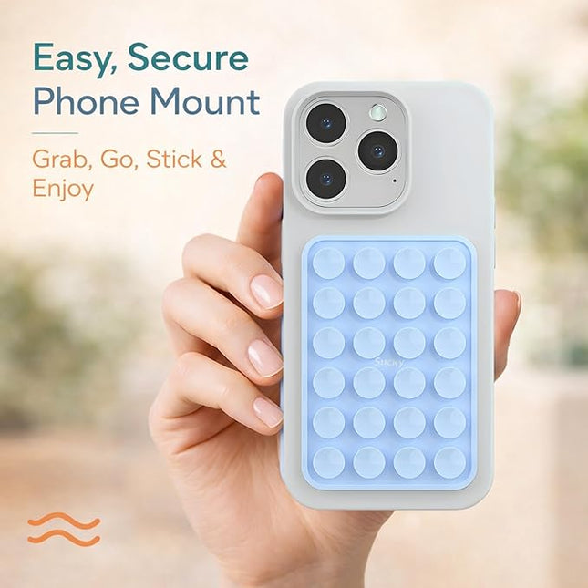 Suction Phone Case Mount, Phone Sticky Grip for iPhone and Android, Adhesive Phone Accessory, Hands-Free Mirror Shower Phone Holder for Videos and Selfies (Baby Blue)