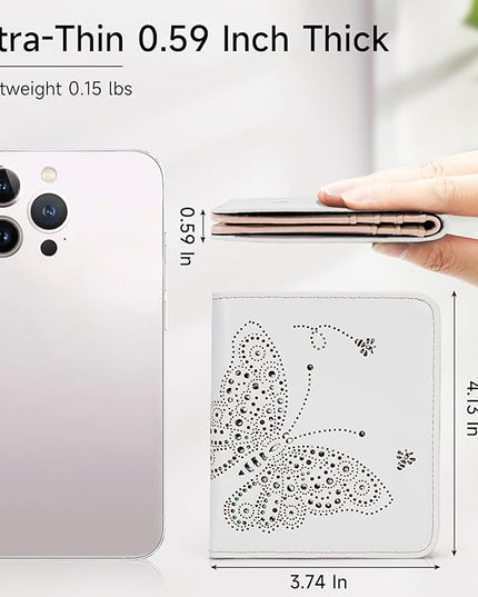 KITEVIUN Small RFID Wallet Women Ultra Thin Slim Womens Wallet Mini Compact Bifold Pocket Ladies Wallets for Women WHITE