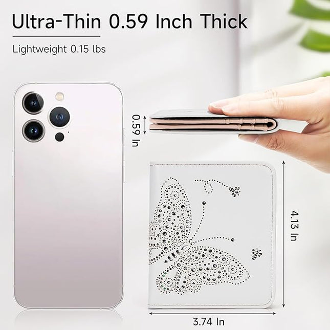 KITEVIUN Small RFID Wallet Women Ultra Thin Slim Womens Wallet Mini Compact Bifold Pocket Ladies Wallets for Women WHITE