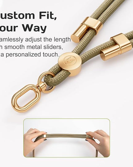 Phone Lanyard Crossbody with 2 Hanging Loops: Metal Buckle Adjustable Skin-Friendly Cell Phone Strap for iPhone Around,Hands-Free Universal Anti Theft Neck Lanyards For Outdoor Travel,Khaki
