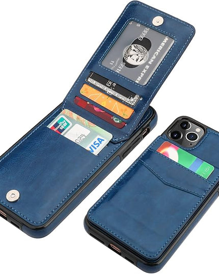 KIHUWEY Compatible with iPhone 11 Pro Max Case Wallet with Credit Card Holder, Premium Leather Magnetic Clasp Kickstand Heavy Duty Protective Cover for 11 Pro Max 6.5 Inch(Blue)