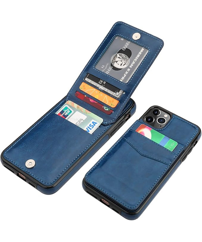 KIHUWEY Compatible with iPhone 11 Pro Max Case Wallet with Credit Card Holder, Premium Leather Magnetic Clasp Kickstand Heavy Duty Protective Cover for 11 Pro Max 6.5 Inch(Blue)