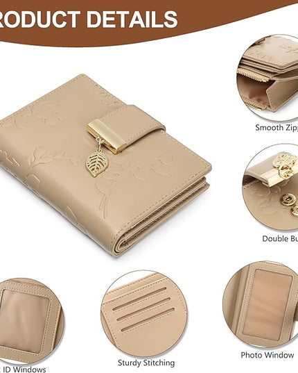 yiijay Small Wallet Women RFID Blocking Leather Bifold Wallet Credit Card Holder for Women Ladies Compact Wallet Mini Purse With Zipper Pocket
