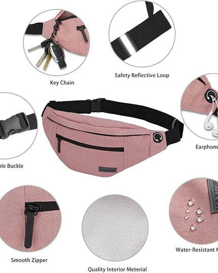 MAXTOP Large Crossbody Fanny Pack with 4-Zipper Pockets,Gifts for Enjoy Sports Festival Workout Traveling Running Casual Hands-Free Wallets Waist Pack Phone Bag Carrying All Phones