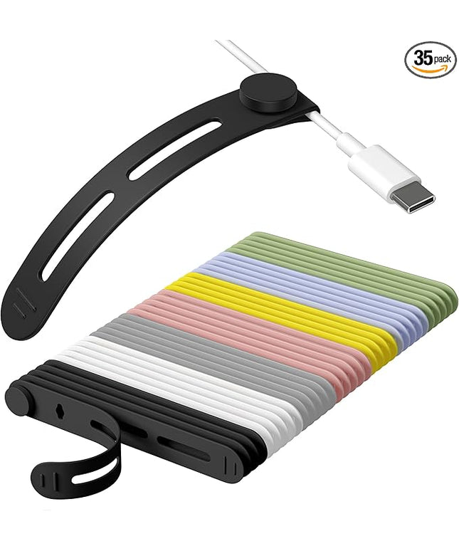 35Pcs Nearockle Reusable Cable Ties, Adjustable Silicone Cord Organizer Small Zip Ties for Charging Cords Earphone Computer Wire, Office Desk Cable Management Travel Accessories(Multi)