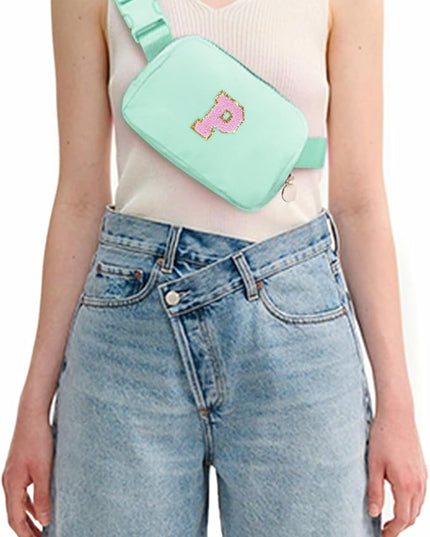 Uygafly Belt Bag Fanny Pack Crossbody Bags with Initials Letter Patch Cute Stuff Birthday Gifts for Teenager Girls Trendy Stuff for Teens | Light Green,P