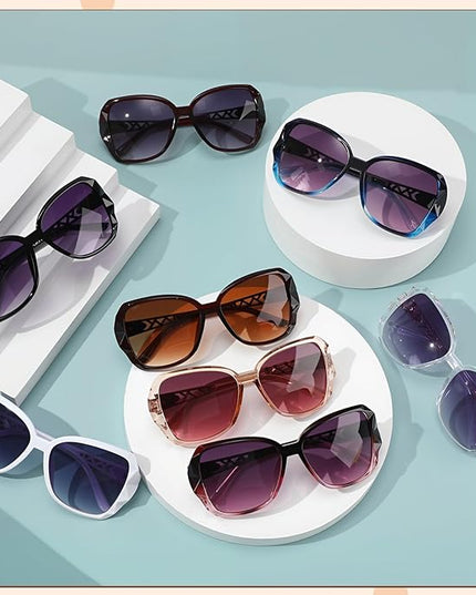DragonflyDreams 4 Pcs Women Large Sunglasses, UV 400 Glasses Oversized Classic Trend Ladies Sunglasses Sparkling Large Frame