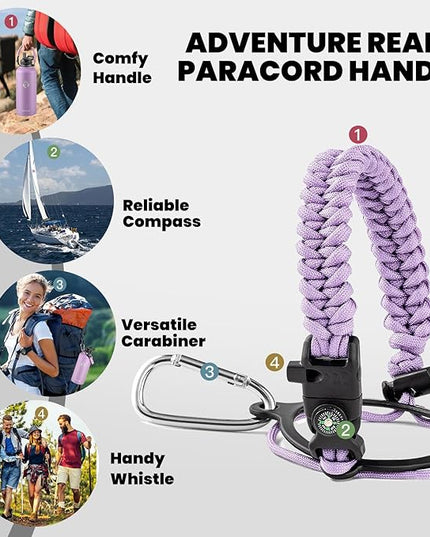 Insulated Water Bottle 87 oz, Triple Wall Vacuum Stainless Steel (Cold for 48 Hrs), Leak Proof & Non-BPA, Modern Water Flask Jug with Paracord Handle & Straw Spout Lids, Lilac
