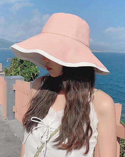 HUAMULAN Women Summer Sun Hat Wide Brim Wired Edge Floral Beach Bucket Hats Reversible Foldable Travel UV Protection Lady Hat