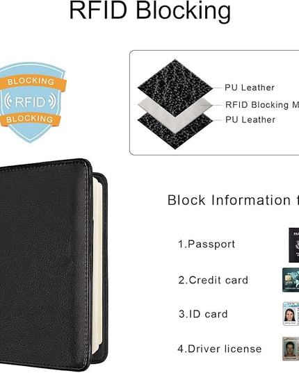 WALNEW Passport Holder for Travel, RFID Passport Cover Wallet for Women Men, PU Leather Passport Book Card Holder Case with Pen, Travelling Essentials for Flying