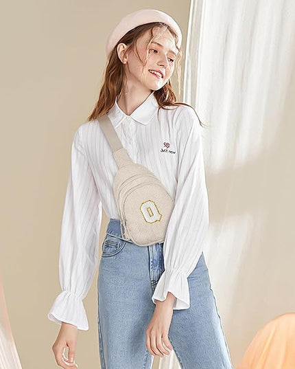 Viverte Small Corduroy Sling Bag Initial Crossbody Bag Fanny Pack for Girls Personalized Birthday Gifts for Teen Girls Gifts