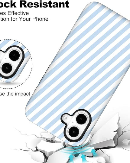 Magnetic for iPhone 17 Case Cute Diagonal Stripes Phone Case, Shockproof Slim TPU and Hard PC Protective Phone Cover Compatible with MagSafe Designed for Women Girls,Blue