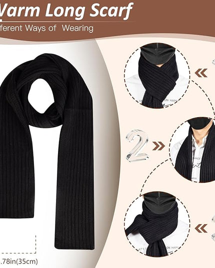 Men Women Winter Beanie Hats Scarf with Touchscreen Gloves Warm Knit Themal Gloves Long Scarf Set with Fleece Lined