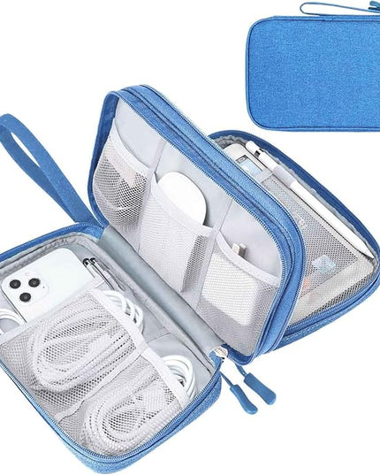 FYY Electronic Organizer, Large Travel Cable Organizer Bag Pouch Electronic Accessories Carry Case Portable Waterproof Double Layers All-in-One Storage Bag for Cable, Cord, Charger, Phone, Cyan