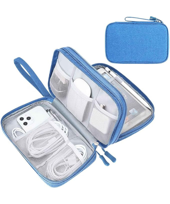 FYY Electronic Organizer, Large Travel Cable Organizer Bag Pouch Electronic Accessories Carry Case Portable Waterproof Double Layers All-in-One Storage Bag for Cable, Cord, Charger, Phone, Cyan