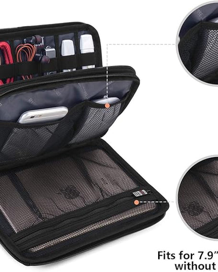 BUBM Double Layer Electronic Accessories Organizer, Travel Gear Bag for Cables, USB Flash Drive, Plug and More, Perfect Size Fits for iPad mini (Medium, Gray)