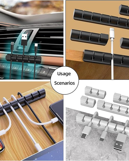 11PCS Cable Management Cord Holder Organizer, Magnetic Cable Clips Adhesive Wire Keeper, Under Desk for Bedside Nightstand Table Desktop USB Wall Car Office Workspace Accessories (White)