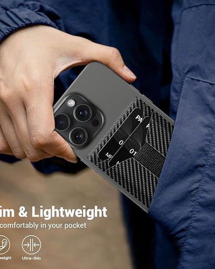 Padike for Magsafe Wallet, Magnetic Phone Wallet with Elastic Band for Extra Card Storage, Magnetic Card Holder with Adjustable Kickstand (Black Carbon Fiber)