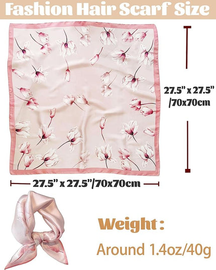 kcctoo 27.5" Mulberry Silk Feeling Head Scarf Women's Fashion Square Neck Satin Scarfs for Bag Hair Scarves Gift