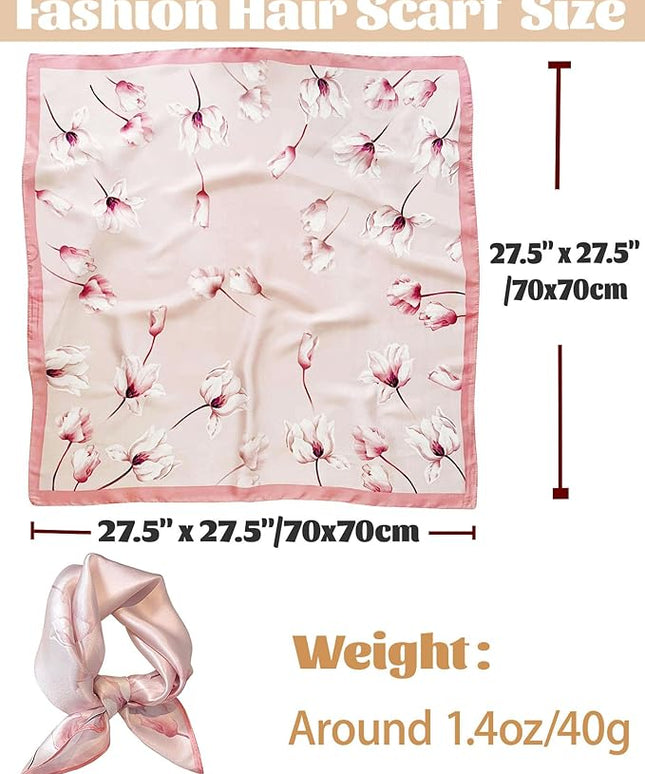 kcctoo 27.5" Mulberry Silk Feeling Head Scarf Women's Fashion Square Neck Satin Scarfs for Bag Hair Scarves Gift