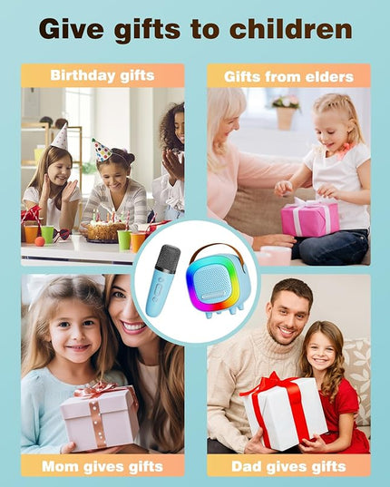 Mini Karaoke Machine Speaker for Kids Adults, Portable Bluetooth with 2 Wireless Microphones, Children's Day Birthday Gift Ideas for Toys for Teens Boys and Girls Aged 4, 5, 6, 7, 8, 9, 10, 11, 12+
