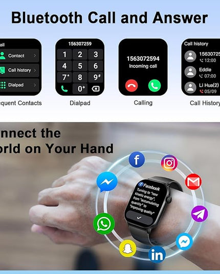Smart Watch(Answer/Make Call), 1.96" HD Smartwatch for Men Women, 2025 New Fitness Watch with 100+ Sport Modes, Heart Rate/Sleep/SpO2/Calories Monitor, IP68 Waterproof Activity Tracker for Android iOS