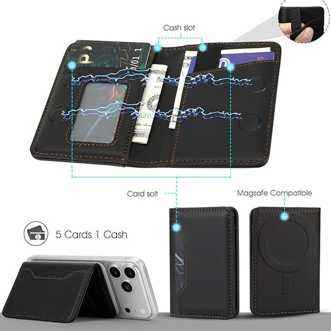 ASAPDOS for MagSafe Wallet,Magnetic Card Holder RFID Blocking Wallet with 5 Card Slots & Cash Pocket for iPhone 17/16/ 15/14/ 13/12/ Pro/Max/Plus/Air Black