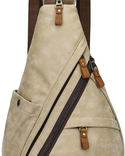 KL928 PU Leather Sling Bag - Small Crossbody Backpack Shoulder Casual Daypack Rucksack for Men Women