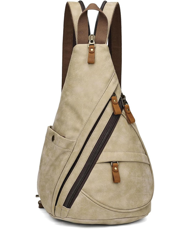 KL928 PU Leather Sling Bag - Small Crossbody Backpack Shoulder Casual Daypack Rucksack for Men Women