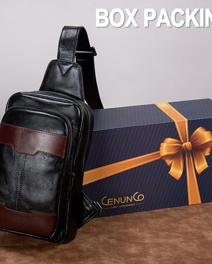Genuine Leather Sling Bag for Men and Women Crossbody Shoulder Bag Side Sling Backpack Chest Purse Cross Body Casual Daypack