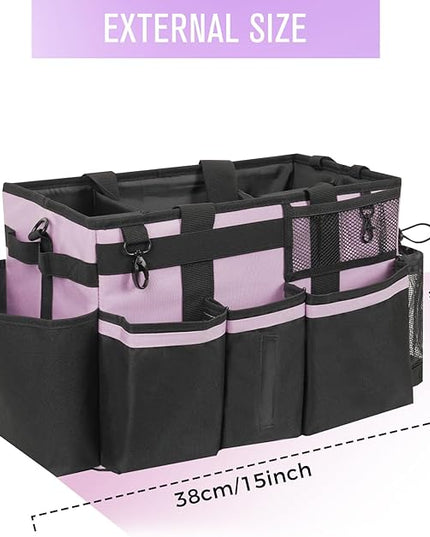 Wearable Cleaning Caddy, Cleaning Caddy Supplies Organizer with Handle & Shoulder Straps for Housekeepers, Under Sink & Car Cleaning Tool Organizers Bag with 4 Foldable Divider (Lilac)