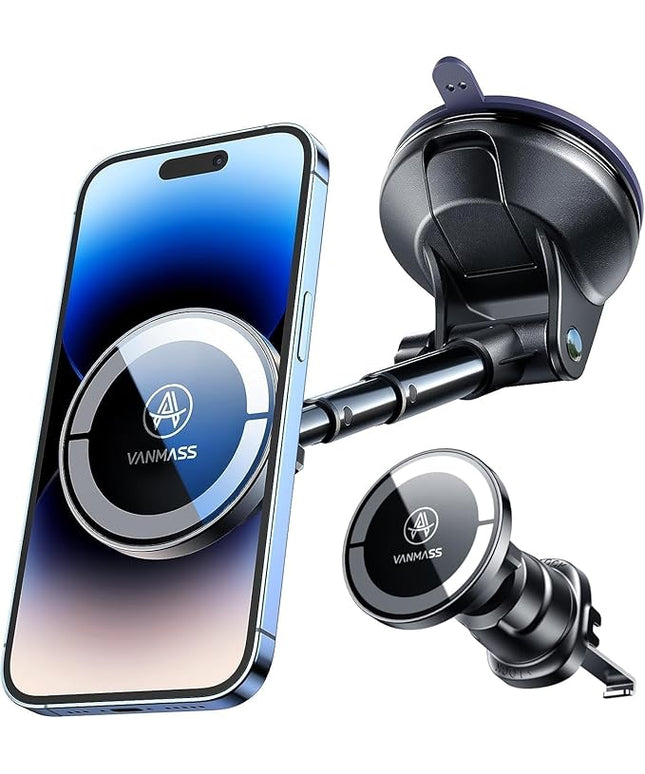【Military-Grade】VANMASS for MagSafe Car Mount【Upgraded Strongest Magnetic&Suction】Phone Holder Cell Stand for Dashboard Windshield Vent, Tesla Truck Cradle for iPhone 17 Pro Max 16 15 14 13 12 Android