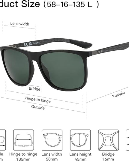 ZENOTTIC Square Polarized Sunglasses for Men Ultralight Carbon Fiber Sun Glasses Driving Fishing Golf Sports UV400 Protection