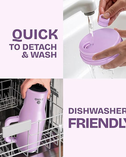 34HD 40 oz Stainless Steel Tumbler - Leakproof Insulated Water Bottle with Handle, Magnetic Lid and Flexible Straw - Iced for 48 Hours – Perfect for Men, Women, Birthday Gift, Purple - Lilac Bloom