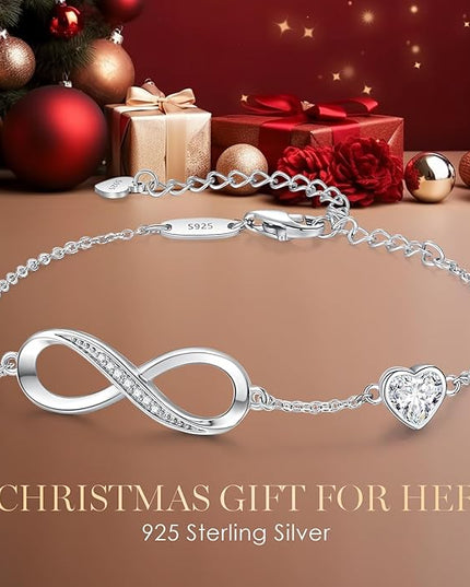 CDE Valentine's Day Gift Infinity Heart Birthstone Charm Link Bracelet for Women 925 Sterling Silver Adjustable Mother's Day Christmas Day Gift Anniversary Birthday Jewelry for Wife Girlfriend Her