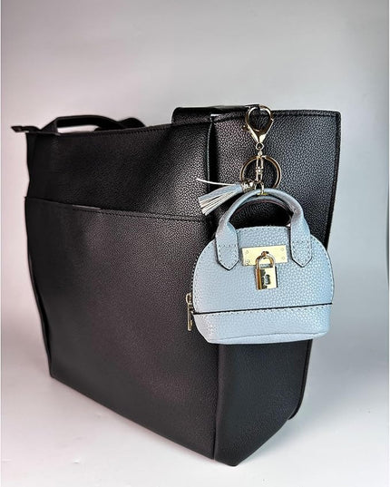 Cute Genuine Leather Keychain Coin Purse for Women with Tassels Mini Change Pouch Brown (Light Blue)
