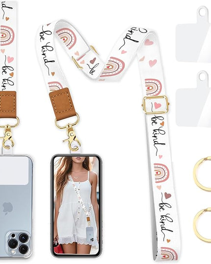Phone Lanyard Wrist Strap Crossbody, Be Kind Cell Phone Lanyard for around the Neck Wristlet Adjustable Strap, Rainbow Cute for Keys ID Badges Accessories