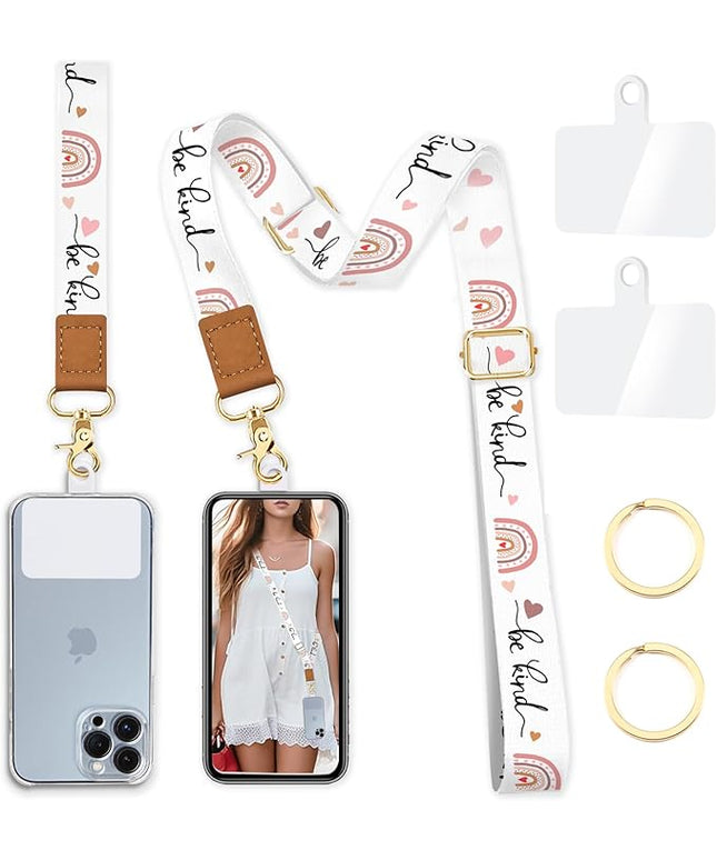Phone Lanyard Wrist Strap Crossbody, Be Kind Cell Phone Lanyard for around the Neck Wristlet Adjustable Strap, Rainbow Cute for Keys ID Badges Accessories