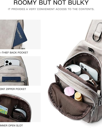 Sling Bag For Women Faux Leather Small Casual Daypack Backpack Fanny Pack Crossbody Chest Bags Purse