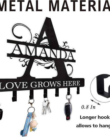Dyoart Personalized Key Holder for Wall, Custom Name Key Hooks for Wall Organizer, Customized Anniversary Housewarming Gifts Key Rack Wall Mount for Front Door Hallway Bedroom Decor